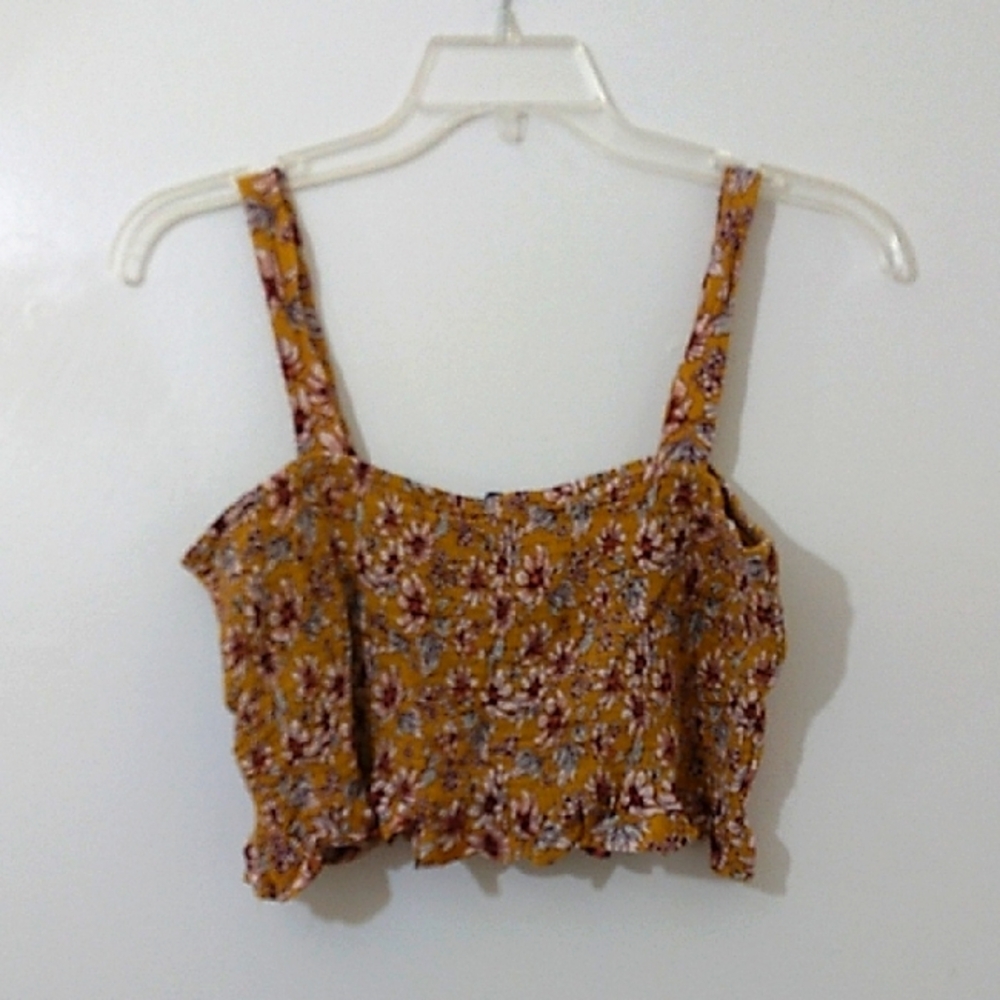 American Eagle Smocked Crop Tank Top‎ Size XL Floral Print Stretch Hippie Boho